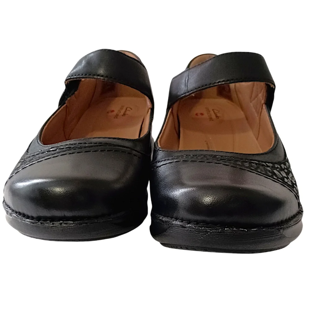 Clarks Appley Walk Mary Jane Shoes Sz‎ 9M Womens Black Leather Comfort Modest - Picture 7 of 16